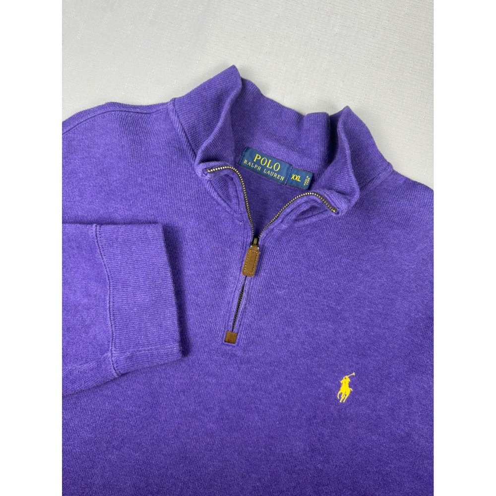 Polo Ralph Lauren Mens XXL Purple Cotton Quarter Zip Pullover Sweater Pony - Picture 1 of 9